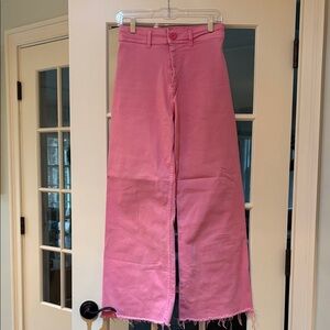 Zara Pink Wide-Leg Frayed Hem Pants size 6